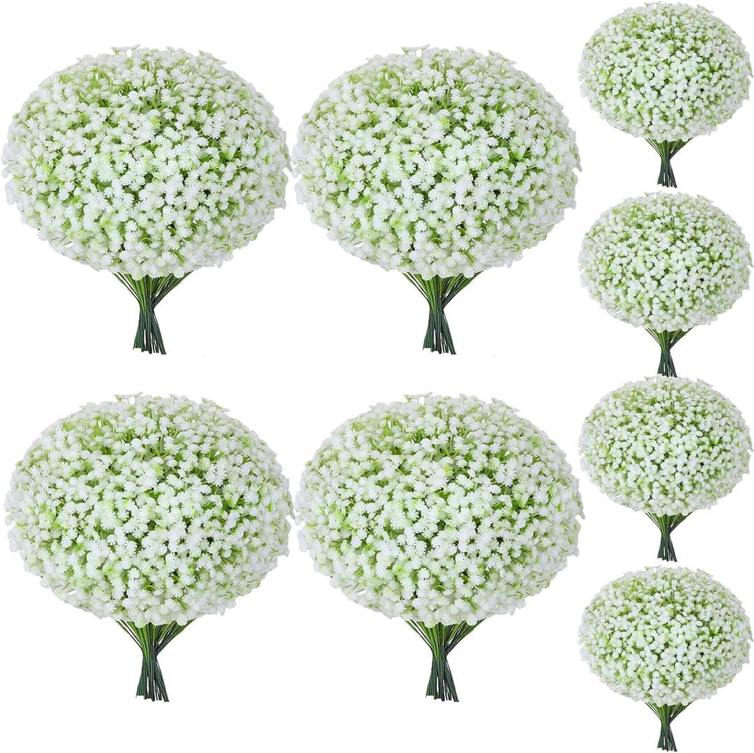 120 Pcs Baby Breath Artificial Flowers Bulk, Fake White Baby Breath Flowers for Wedding Bouquet Home Party Decor, 11.8 Inch (Green and White)