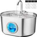 Cat Water Fountain Stainless Steel: 74oz/2.2L Cat Fountain for Drinking- Pet Water Fountain Inside - Automatic Dog Watering Dispenser Bowl - Pet Feeding & Watering Supplies (4 Filters)