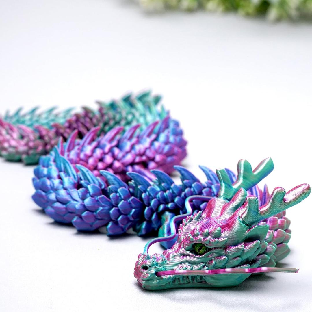3D Printed dragon toys with eyes,Flexible Realistic Articulated Knight Fidget Toys,Mystery Figurines Gifts for Easter Basket Stuffers,Executive Desk Dcor and Festival Collectible (17.72inch)