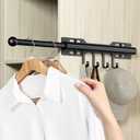 12 Inch Valet Rod for Closet Pull Out, Retractable Slide Out Clothes Hanger with 4 Hooks, Closet Valet Rod for Organization and Storage