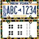 2Pcs Sunflower Flowers Green Leaves Watercolor License Plate Frame Stainless Steel Car License Plate Frame Accessory Car Plate Frame Decor 12.3" x 6.3" for US Vehicle Standard Size