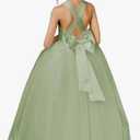 JISISANG Crossed Straps Flower Girl Dress Satin Long Prom Dress with Bow Puffy Tulle Pageant Dresses for Girls Size 12