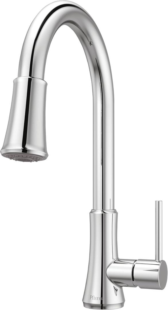 Pfister Pfirst Series Kitchen Faucet with Pull-Down Sprayer, Single Handle, High Arc, Polished Chrome Finish, G529PF2C
