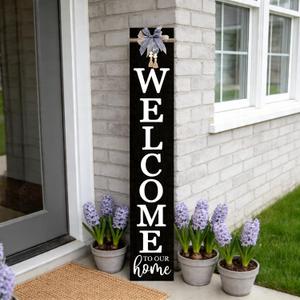 Vertical Wood Welcome Sign 47.2x7.8 Inch Farmhouse Rustic Decor for Front Porch, Outdoor Indoor Tall Standing Front Door Wall Decoration