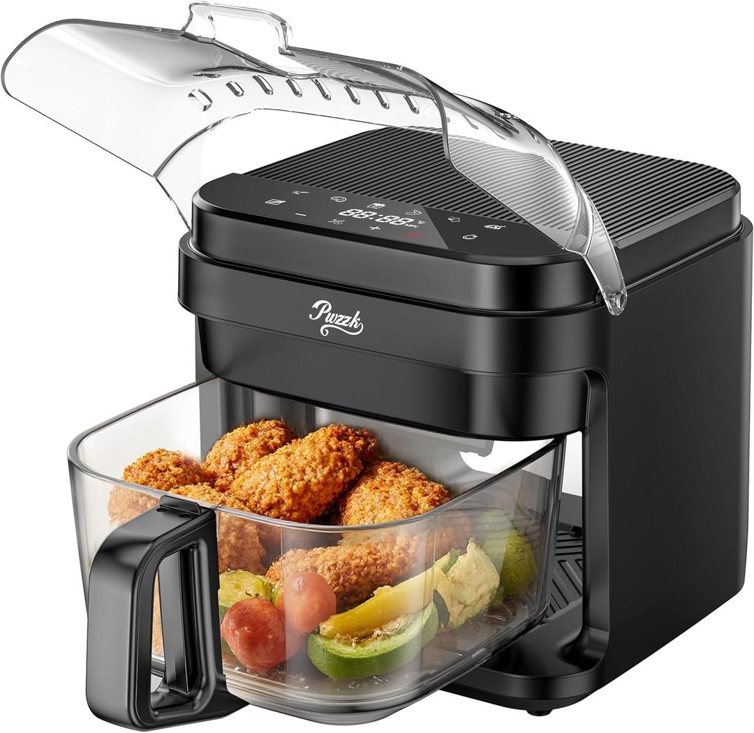 5.8QT Glass Air Fryer with Basket, Non-Toxic, BPA & Teflon Free, 8 Presets, Infrared Heating, Flip-Up Safety Shield, Oil-Less Cooking, Easy Clean, Compact for 13 People