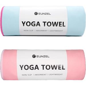 Eunzel Hot Yoga Towel Non-Slip Yoga Mat Towel Ultra-Absorbent Microfiber Towel for Hot Yoga, PilatesBikram and Workout 26.5"x 72" (Z-blue& Pink (2 Pack ))