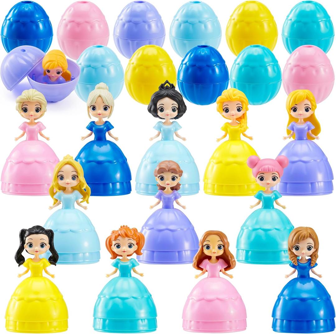 JOYIN 12 Pcs Prefilled Easter Egg Princesses Toys, Surprise Egg Shell Reveals Princess Doll, Easter Eggs for Easter Eggs Hunt, Easter Basket Stuffers, Party Favor, Classroom Prize Supplies