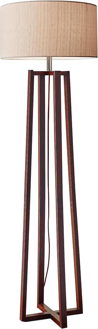 Adesso Floor Lamp with Walnut Birch Wood & Natural Linen Lampshade - 3-Way Adjustable Brightness, Lamp for Bedroom, Living Room, and House Dcor, 60 x 19