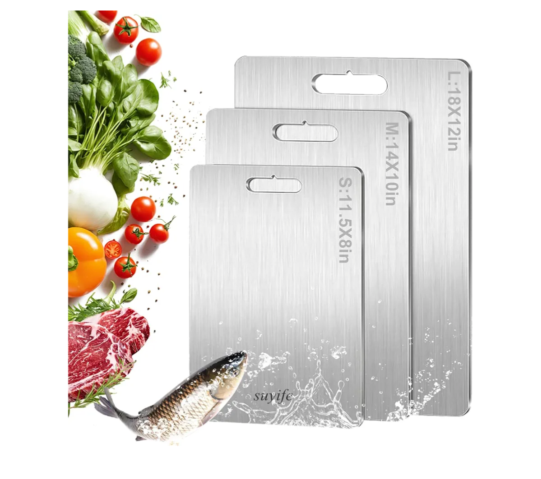Titanium Cutting Board Set of 3, 100% Pure Titanium Cutting Boards for Kitchen, 2025 New Double Sided Food-Grade Chopping Board for Cutting Meat Vegetable Fruit