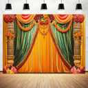 10 x 8ft Indian Diwali Pooja Photo Backdrop Photography Background for Durga Puja, Traditional Chatiya Navratri Ganpati Ganesh Marigold Backdrops Photo Booth Prop Decorations Wall Decor Tablecloth (Orange)