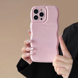 FABSPARK Phone Case for iPhone 16 Pro Max Case,Simple Wave Design Wavy Frame Soft Silicone Aesthetic for iPhone 16 Pro Max,Light Pink