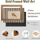 Vintage Gold Framed Bird Wall Art for Cottagecore Decor, Robin Illustration Canvas Prints, Striped Nature Artwork, Animal Oil Printings Pictures Wall Decor for Kids Room Bedroom 16x24 Inch