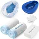Bed pan Set Includes 30 Super Absorbent Pads, 40 Disposable Liners, and 100 Gloves. These bedpans are Comfortable for Both Women and Men and are Made of Thick, Oversized, Heavy-Duty PP Material