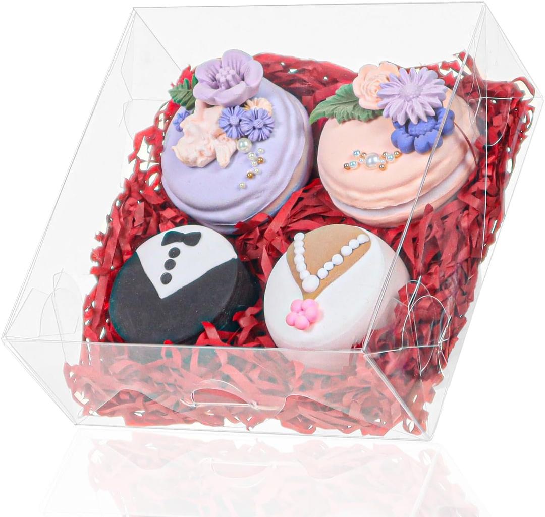 TEMLQPACK 50pcs 5x5x2 Inch Bakery Boxes with Window Cookies Boxes Soap Box Chocolate Truffle boxes Macaron Boxes Gift Treat Boxes for Cake Browine pastries, Dount or gifts goodies Party Favor