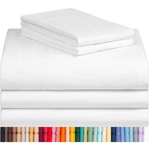 LuxClub 7 PC Split King Sheet Set Bed Sheets Deep Pockets 18" Eco Friendly Wrinkle Free Cooling Sheets Machine Washable Hotel Bedding Silky Soft - White Split King