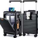 Joyway 20 Inch Carry on Luggage with Aluminium Frame and Front Pocket, PC Hardshell Suitcase with USB Port and Cup Holder, 21.5x14.2x9 Airline Approved, Luggage with Spinner Wheels and TSA Lock (Black)