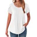 VISLILY Womens-Plus-Size-Summer-Tops Trendy Puff Short Sleeve T Shirts Cute Flowy Pleated Blouses Casual Crewneck Tunics Tee 1 XL