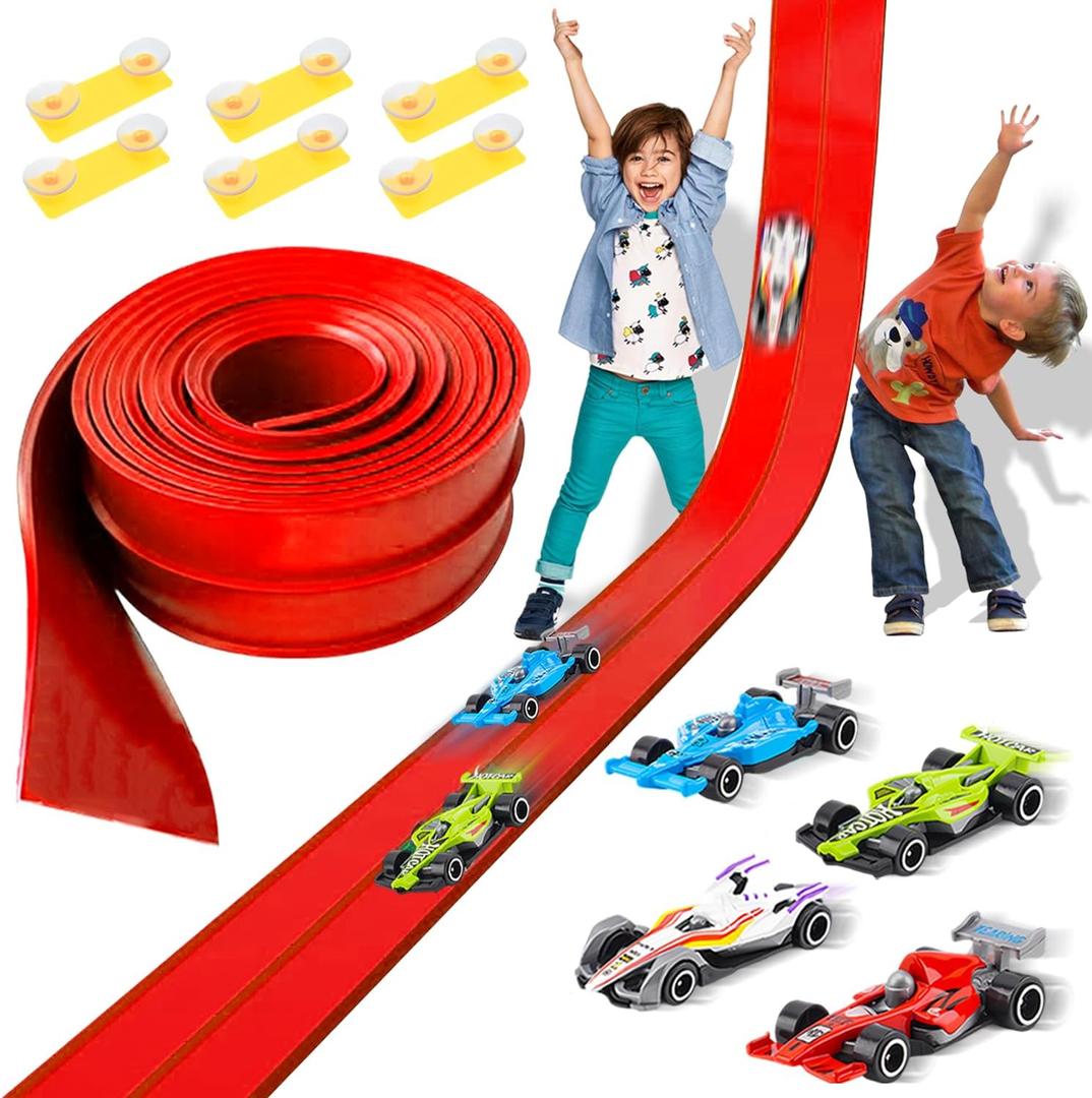 Flexible Race Track, Car Ramp Toy, 12.8 Ft Flexible Car Ramp System with 4 F1 Racing Cars, Ready-to-Play Indoor/Outdoor Racing Kit, Ultimate Birthday, for Kids Ages 6+