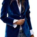 LKOUS Velvet Blazer Women Casual Long Sleeve Lapel Collar Button Blazer Jackets for Business Office (Large, Navy Blue)