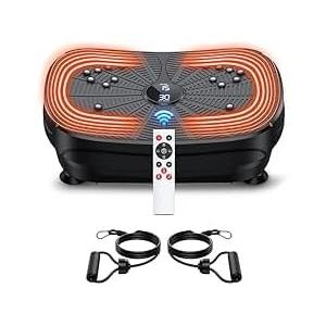 Vibration Plate Exercise Machine, LERTIN Compact Portable Full Body Vibration Platform for Lymphatic Drainage, 9 Preset Auto Mode Fitness Board for Weight Loss Shaping, with Resistance Bands