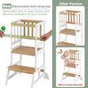 COSYLAND Toddler Standing Tower - Adjustable Height Toddler Kitchen Stool Helper - Kids Kitchen Step Stool for Learning with Removable Safety Railing White & Natural
