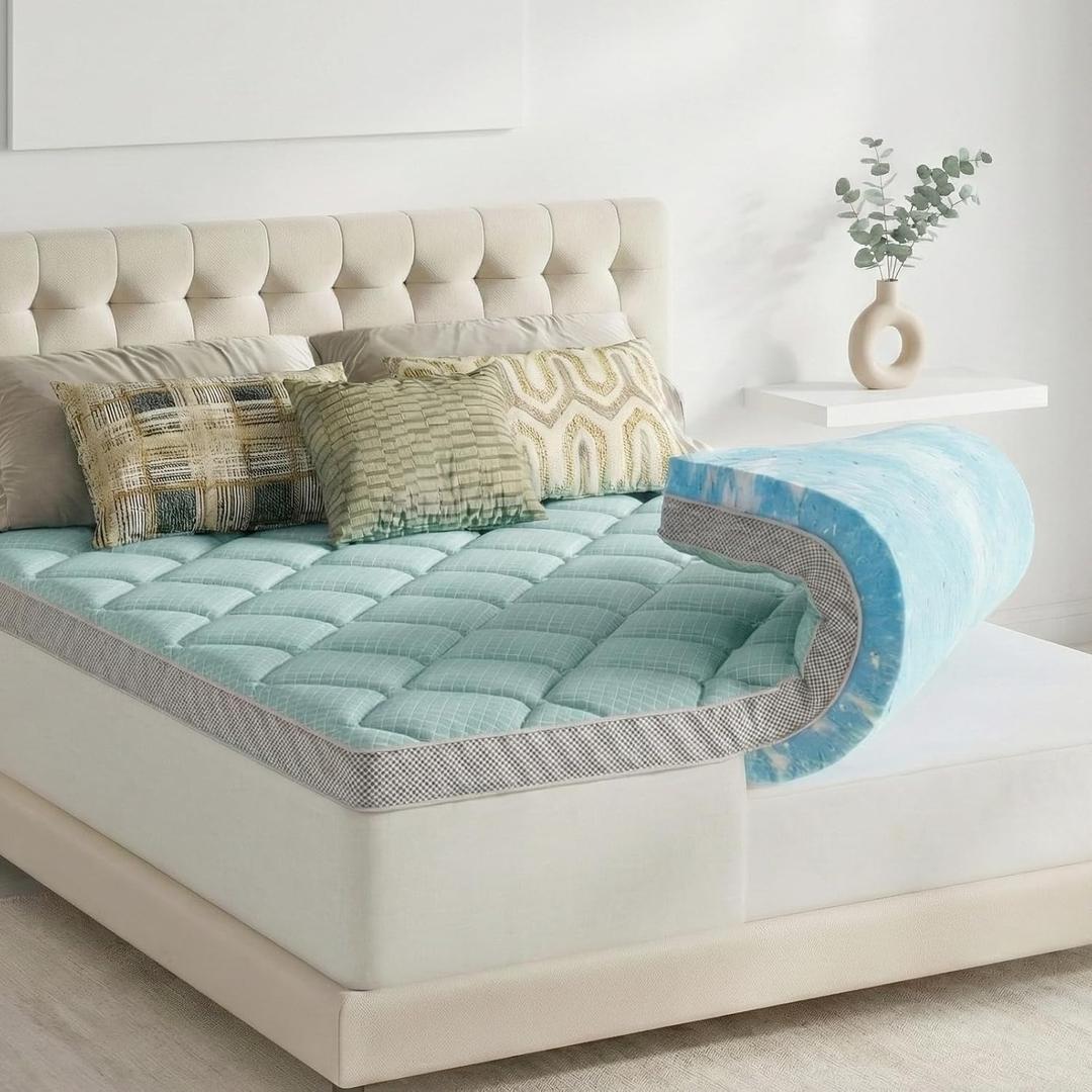Novilla Dual Layer Memory Foam Mattress Topper with Cooling Mattress Pad Cover for Hot Sleeper, Gel Memory Foam Back Pain Relief, Breathable & Certi-Safe, Twin (Blue)