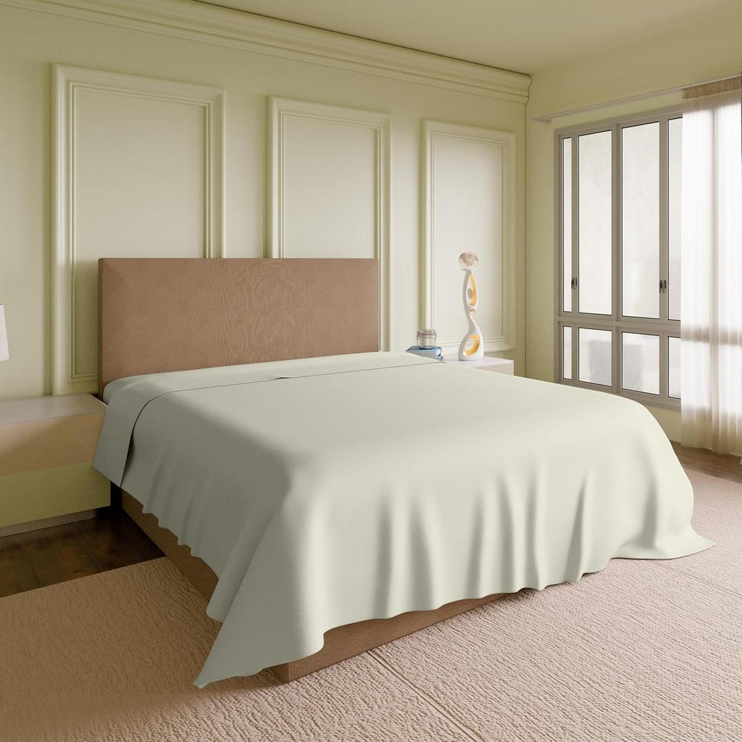 SUPREME ELEGANCE 100% Cotton Queen Flat Sheet Only, Fresh Ivory, Percale Weave, Cooling & Crisp Queen Bed Sheets, Breathable Sbana Plana Queen, Top Sheet Only (92" W x 102" L)