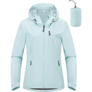 Outdoor Ventures Packable Rain Jacket Women Lightweight Waterproof Raincoat with Hood Cycling Bike Jacket (XX-Large, Mint Blue)