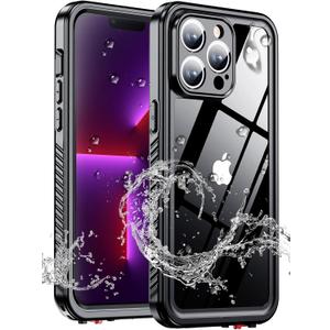 for iPhone 13 pro max case Waterproof,[IPX8 Underwater Case][Full Body Shockproof & 15FT Military Dropproof][Built-in Screen Protector][Dustproof]Clear Sound for iPhone 13 pro max case 6.7 inch-Black