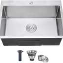 28 Inch Drop in Kitchen Sink, 18 Gauge 304 Stainless Steel Topmount Single Bowl Single Faucet Hole Handmade Kitchen Sink, 28" x 18" x 9"