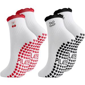 Jspupifip 2/4/5 Pairs Womens Embroidery Non Slip Pilates Yoga Socks | Cute Grippy Crew Socks Offered Fit Barre Workout Hospital Indoor Barefoot Daily Activities For Ladies