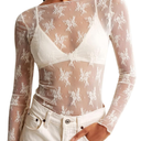 KTILG Womens Lace Long Sleeve Boat Neck Tops Embroidery Sheer Blouse Sexy See Through Shirt Mesh Top , S