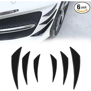 Pack-6 Car Spoiler Canards Kit, Universal Auto Front Bumper Lip Splitter, Body Anti-Collision Diffuser, Exterior Soft Rubber Decorative Stickers (Glossy Black)
