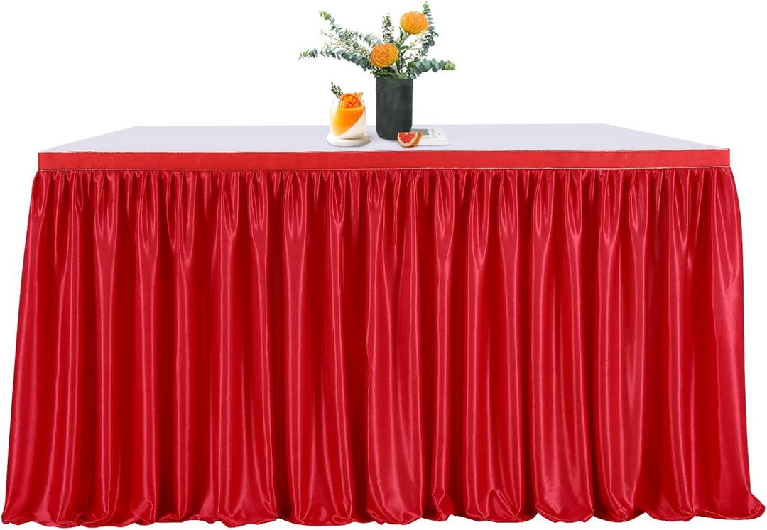 Red Table Skirt 6ft Polyester Table Cloth Cover for Princess Baby Shower Wedding Rectangle or Round Table Decorations (L6(ft)* H30in)