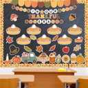 152Pcs Thanksgiving Bulletin Board Decoration Set, In Our Thankful Era Pumpkin Pie Cutouts Kids DIY Photo Craft Fall Border Trims Thanksgiving Classroom Chalkboard Supplies Wall Decor