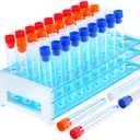 Test Tubes,40Pcs Test Tubes with Rack,Plastic Test Tubes with Caps,Science Tubes and Test Tube Holder 16x100mm (12ml)
