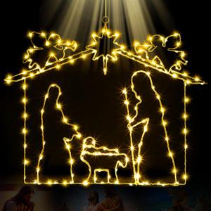 23" Christmas Window Silhouette Lights Large Light up Nativity Scene Window Decorations with 80 LEDs Nativity Star of Bethlehem Angel for Yard Lawn Home Party Patio Garden Wall, 8 Modes