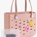 BAGSMART Beach Bag for Women, Water-resistant Rubber Tote Bag, Sandproof Vacation Essentials for Summer Swim Cruise Pool,  Pins are not Included (Medium, Pink)