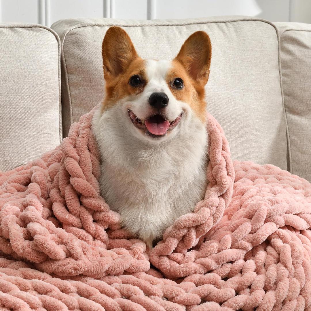 Soft Chunky Knit Blanket, 60X80 in Handmade Thick Chenille Yarn Throw Without Shedding & Raveling, Aesthetic & Cozy Home Decor with Couch Sofa Bed, Gift Pack, Pale Pink Soft Chunky Knit Blanket, 60X80 in Handmade Thick Chenille Yarn Throw Without Shedding & Raveling, Aesthetic & Cozy Home Decor with Couch Sofa Bed, Gift Pack, Pale Pink