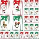 Gersoniel 24 Pack Christmas Clear Gift Bags with Handles Christmas Plastic Treat Bags with Bow Ribbons Transparent PVC Santa Elk Snowman Totes for Birthday Xmas Party Favors, 7 x 10 x 3.15 Inch