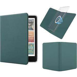Magnetic Detachable Book Cover Case for 7" Kindle Paperwhite 12th Gen 2024 and Kindle Colorsoft Signature Edition, PU Leather Case and Clear TPU Cover with Auto Wake/Sleep, Blackish Green