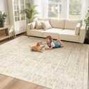 6x9 Area Rugs for Living Room: Washable Moroccan Geometric Boho Rug Farmhouse Non Slip Stain Resistant Large Rug Low Pile Soft Carpet for Bedroom Dining Room Home Office Children Room (Beige,6'x9')