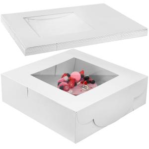 Ireer 10 Pcs 16 x 16 x 5 Inch Cake Boxes with Window White Bakery Boxes Large Pastry Baking Rectangle Cardboard Window Bakery Pastry Containers for Cakes Cupcake Cookie Pie Treat Party Supplies Favors