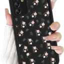 Cute Flower Case for Samsung Galaxy S25 5G 6.8'', Pink Flowers Floral Pattern Print Design Funda Aesthetic Slim Soft TPU Silicone Shockproof Full Camera Protective Cover for Women Girl - Black