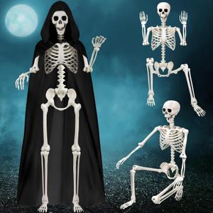 5.4Ft Halloween Life Size Skeleton Decoration, Posable Full Body Giant Human Skeleton Prop with Black Cloak Plastic Large Skeleton for Halloween Party Outdoor Indoor Yard Lawn Scary Decor 5.4Ft Halloween Life Size Skeleton Decoration, Posable Full Body Giant Human Skeleton Prop with Black Cloak Plastic Large Skeleton for Halloween Party Outdoor Indoor Yard Lawn Scary Decor