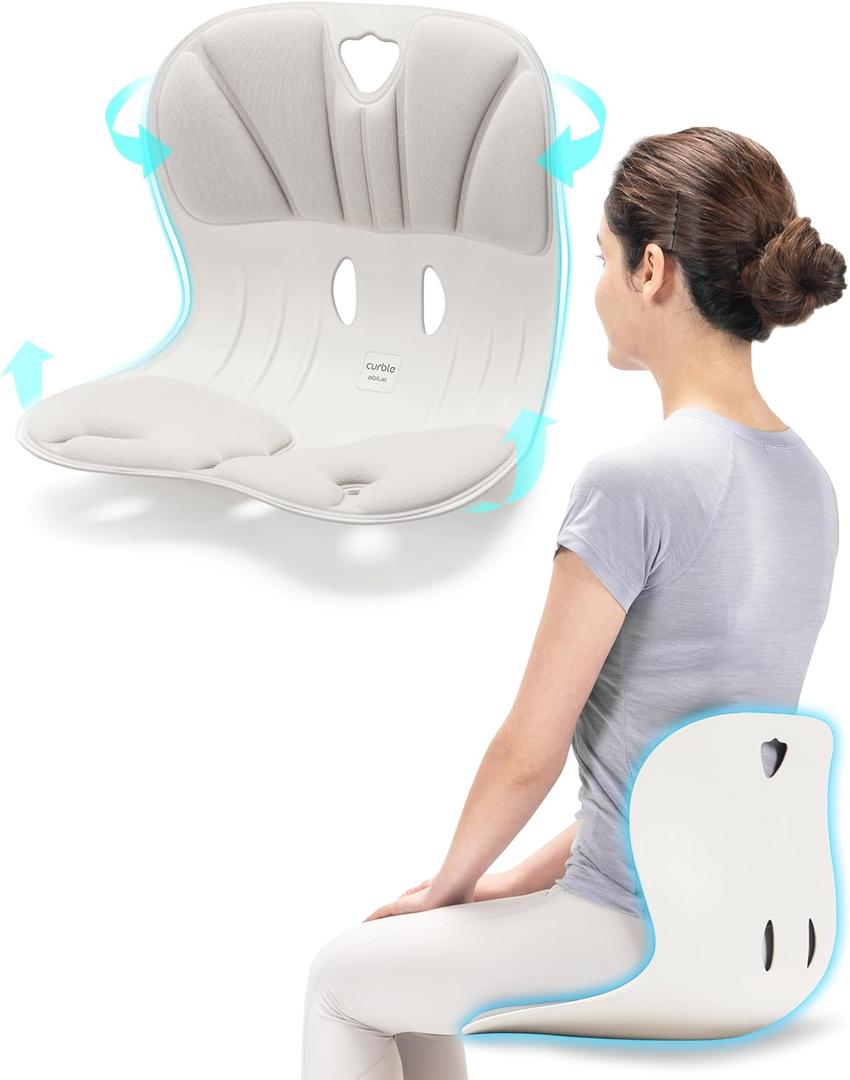 Curble Wider(Standard Wide) Ergonomic Back Support Chair, Lumbar Support for Posture Correction & Back Pain Relief, Ideal for Office, Floor Seat & Work from Home, Patented (Grey), 15 inches x 12.4 inches x 12.4 inches