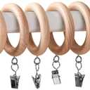 Rustic Wood Curtain Clip Rings - 24 Pack, Farmhouse Drapery Clips for 1.1 Inch Curtain Rod, 1.42 Inner Diameter, Easy Clip-On Design for Drapes & Valances, Enhance Your Home Decor