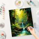 Rainforest Paint by Numbers Kit for Adults - DIY Jungle Waterfall and Tropical Plants Painting on Canvas 16x20 Inches, Acrylic Paint Set, Suitable for Beginners, Art for Home Decoration or Gifts