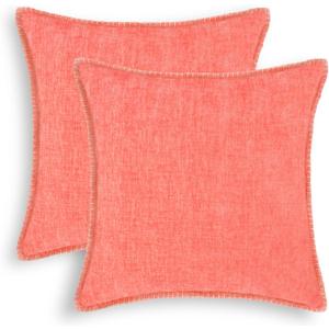 CaliTime Throw Pillow Covers Decorative 20 X 20 Inches Pack of 2 Cotton Thread Stitching Edges Solid Dyed Soft Chenille Cushion Cases for Couch Sofa Bed Living Room Farmhouse Living Coral (20" x 20" (Pack of 2))