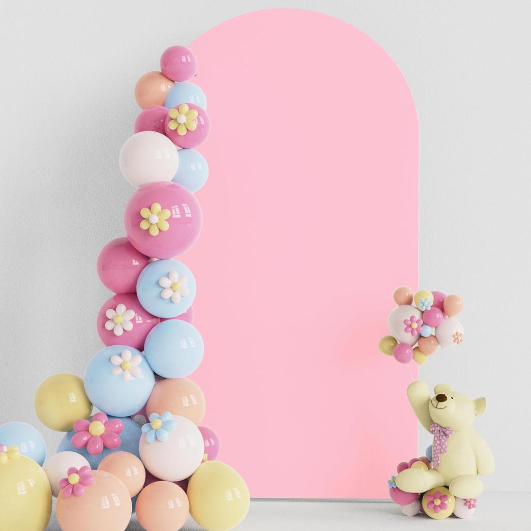 Putros Wedding Arch Cover 7.2FT Pink Spandex Fitted Round Top Chiara Backdrop Stand Covers for Wedding Birthday Party Decoration